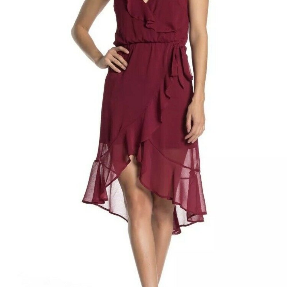 NWT MAX & ASH Ruffle Dress ~ High/Low Hem ~ Size XS ~ Wine
